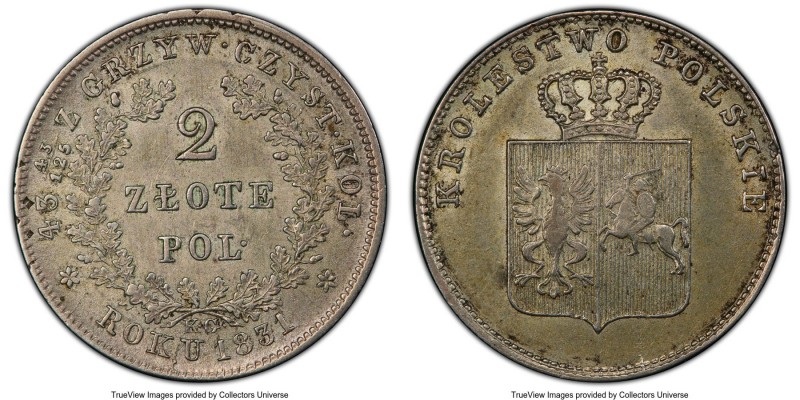 Revolutionary 2 Zlote 1831-KG AU55 PCGS, Warsaw mint, KM-C123. One year type. 
...