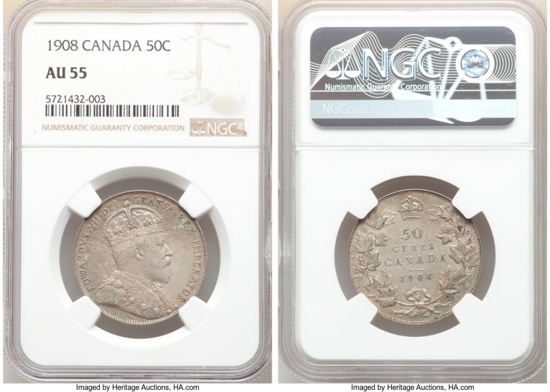 Pair of Certified Assorted Issues NGC, 1) Canada: Edward VII 50 Cents 1908 - AU5...