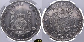 1735. Felipe V (1700-1746). México. 8 reales. MF. A&C 910. Ag. Atractiva. Bonito color. NN AU 55. EBC / EBC+. Est.500.