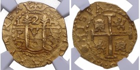 1703. Felipe V (1700-1746). Lima. 2 escudos. Au. MEJOR ejemplar conocido. NGC MS 65. Bellísimo cospel redondo, centraje y relieve. Brillo original. De...