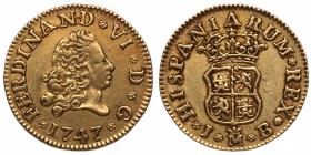 1747. Fernando VI (1746-1759). Madrid. 1/2 escudo. JB. Au. 1,79 g. EBC. Est.200.