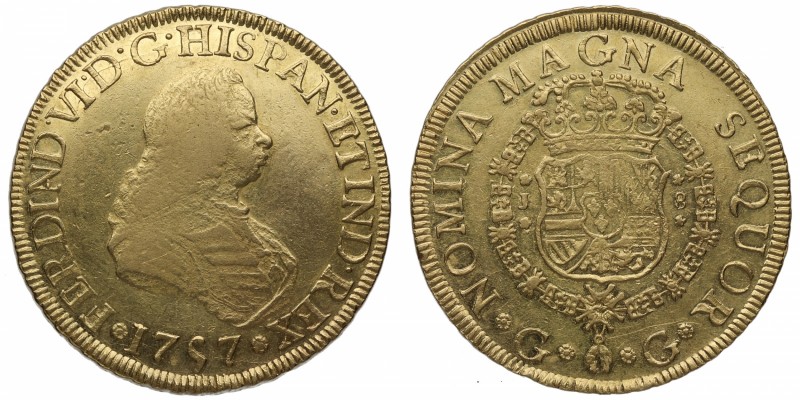 1757. Fernando VI (1746-1759). Guatemala. 8 escudos. Au. Rarísima, más en esta c...