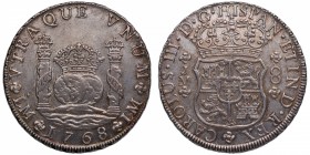 1768. Carlos III (1759-1788). Lima. 8 reales. JM. A&C 910. Ag. Bellísima.. Brillo original. SC / SC-. Est.750.