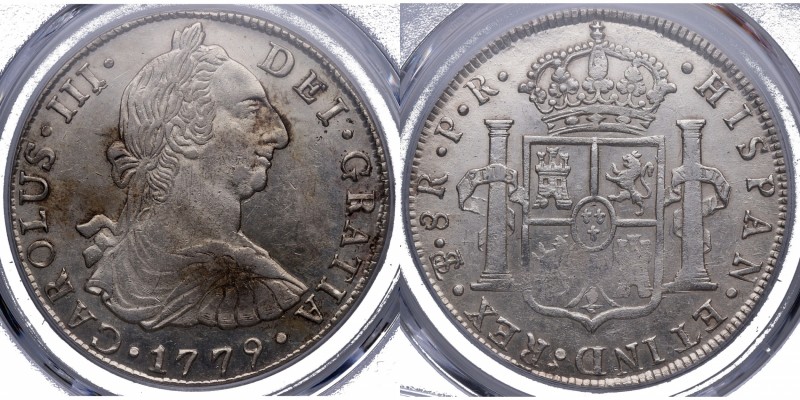 1779. Carlos III (1759-1788). Potosí. 8 reales. PR. A&C 910. Ag. Bella. PCGS AU ...