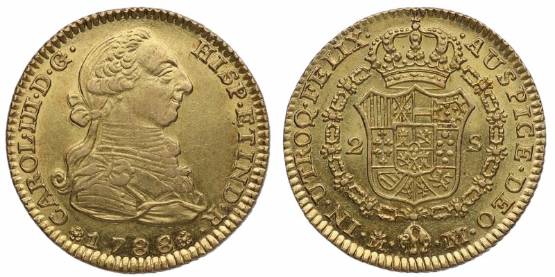 1788. Carlos III (1759-1788). Madrid. 2 escudos. M. A&C 345. Au. Bellísima. Plen...