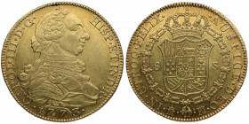 1773. Carlos III (1759-1788). Madrid. 8 escudos. PJ. A&C 1958. Au. 26,95 g. Insignificante rayita encima de la fecha. Atractiva. Brillo original. EBC....