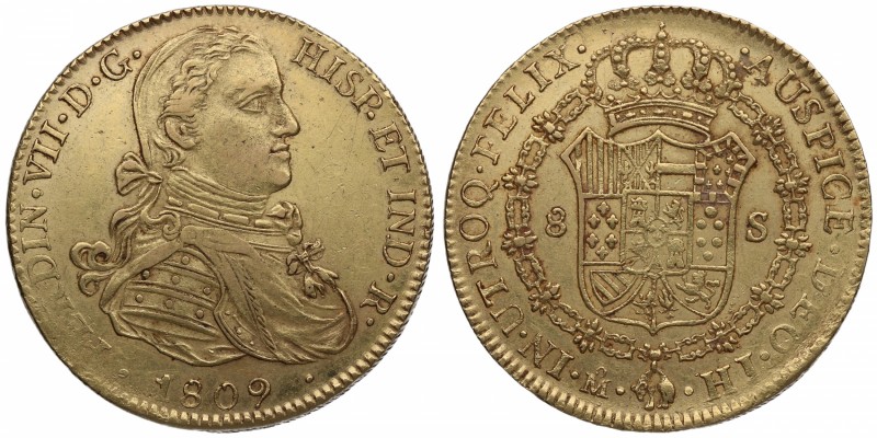 1809. Fernando VII (1808-1833). México. 8 escudos. HJ. A&C 685. Au. MBC+ / EBC-....