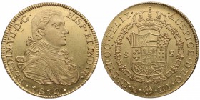 1810. Fernando VII (1808-1833). México. 8 escudos. HJ. A&C 1783. Au. 27,02 g. Insignificante grafitti delante del busto. Tres letras apenas visibles. ...