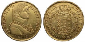 1810. Fernando VII (1808-1833). Santiago. 8 escudos. JF. A&C 910. Au. Bella. Insignificantes marquitas en anverso. Brillo original. EBC. Est.2000.