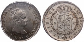 1841. Isabel II (1833-1868). Sevilla. 4 reales. RD. A&C 910. Ag. Bellísima. Pleno brillo original. PCGS MS 62. SC. Est.400.