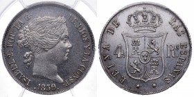 1859. Isabel II (1833-1868). Sevilla. 4 reales. A&C 910. Ag. Bella. Brillo original. PCGS MS 62. SC. Est.200.