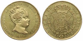 1840. Isabel II (1833-1868). Barcelona. 80 reales. PS. A&C 334. Au. Bella. Brillo original. EBC+. Est.400.