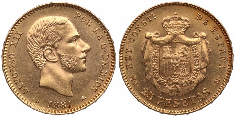 1881. Alfonso XII (1874-1885). Madrid. 25 pesetas. MSM. Au. 8,09 g. SC-. Est.375...