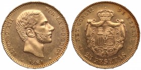 1881. Alfonso XII (1874-1885). Madrid. 25 pesetas. MSM. Au. 8,09 g. SC-. Est.375.
