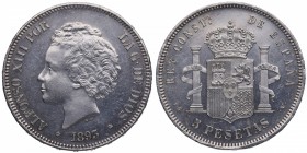 1893*93. Alfonso XIII (1886-1931). Madrid. 5 pesetas. PGV. A&C1687. Ag. Muy rara y más así. Insignificantes marquitas. Magnífico fondo mate en reverso...