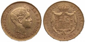 1899*99. Alfonso XII (1874-1885). Madrid. 20 pesetas. SMV. A&C 334. Au. Atractiva. Brillo original. EBC. Est.350.