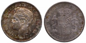 1896. Alfonso XIII (1886-1931). Puerto Rico. 10 centavos. PGV. A&C 910. Ag. Bellísima. Espectacular pátina. SC / FDC. Est.300.