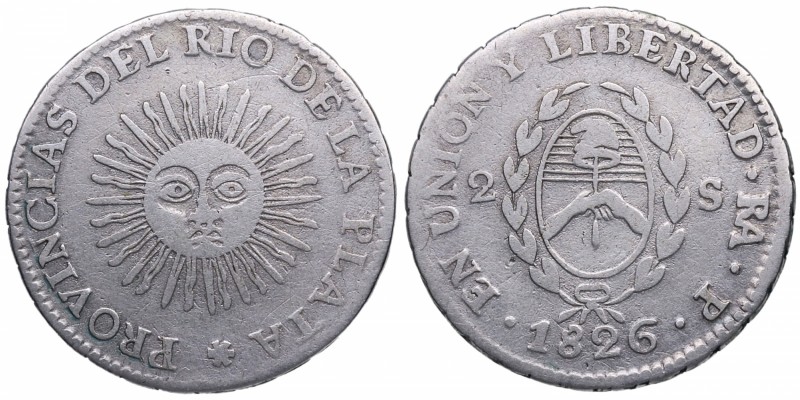 1826. Argentina. Río de la Plata. 2 reales. RA. P. KM 18. Ag. 6,27 g. MBC+. Est....