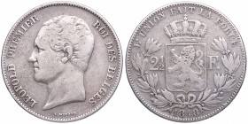 1848. Bélgica. 2 1/2 francs. KM 11. Ag. 12,14 g. "Cabeza pequeña". MBC. Est.570.
