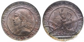 1938. San Marino. 5 lire. KM 9. Ag. MS66 Certificada NGC. SC / FDC. Est.70.