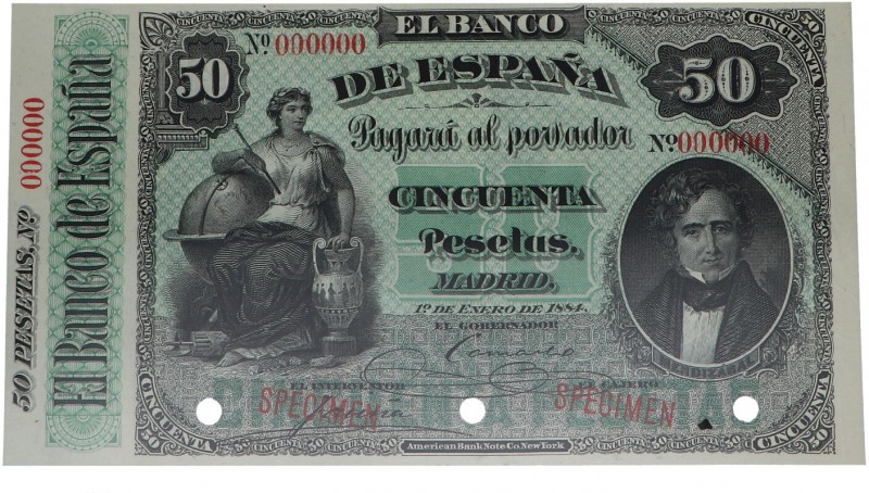 1884. Billetes Españoles. Alfonso XIII (1886-1931). Mendizábal. 50 pesetas. Spec...