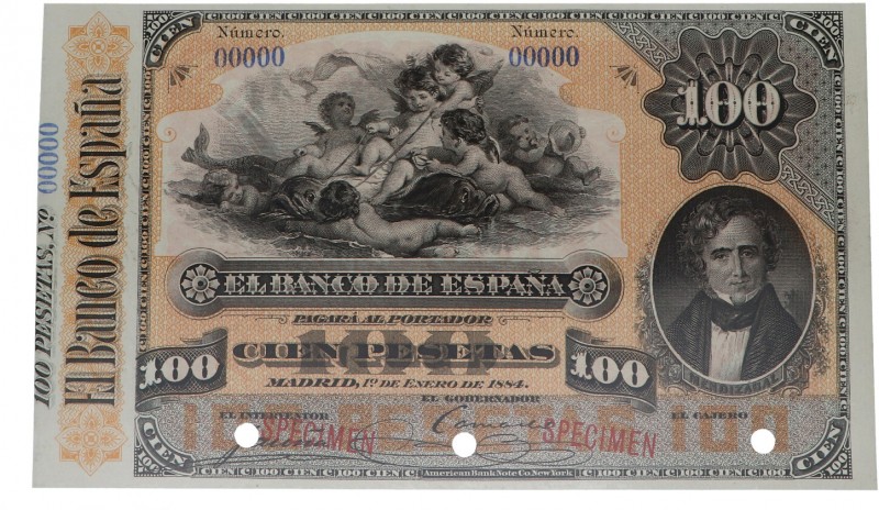 1884. Billetes Españoles. Alfonso XIII (1886-1931). Mendizábal. 100 pesetas. Spe...
