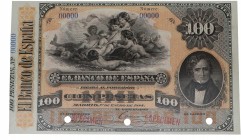 1884. Billetes Españoles. Alfonso XIII (1886-1931). Mendizábal. 100 pesetas. Specimen. Con matriz. SC. Est.5500.