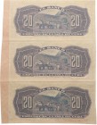 1897. Billetes Españoles. MUESTRAS Trío sin cortar 20 céntimos. MUY RARAS. SC-. Est.300.
