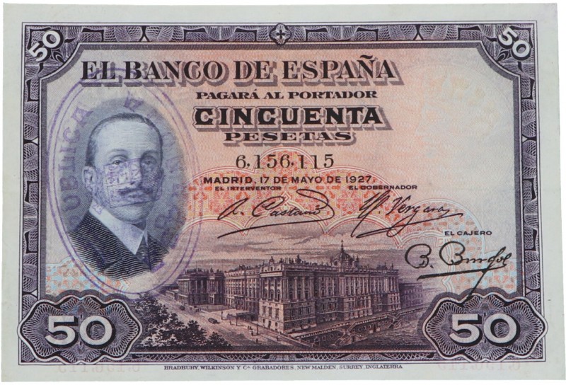 1927. II República (1931-1939). 50 pesetas. Sello seco del Gobierno Provisional ...