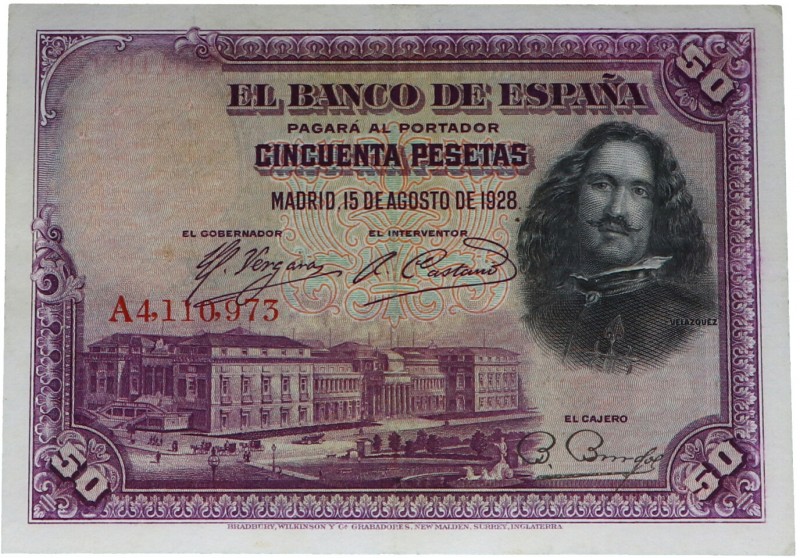 1928. Alfonso XIII (1886-1931). Serie A. 50 pesetas. Planchado. Doblez central c...