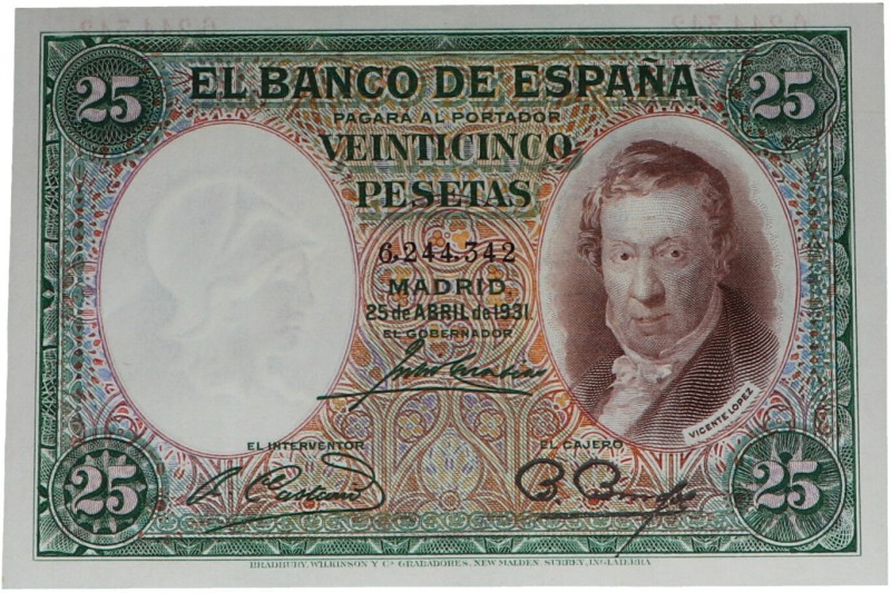 1931. II República (1931-1939). 25 pesetas. Todo su apresto original. SC. Est.85...