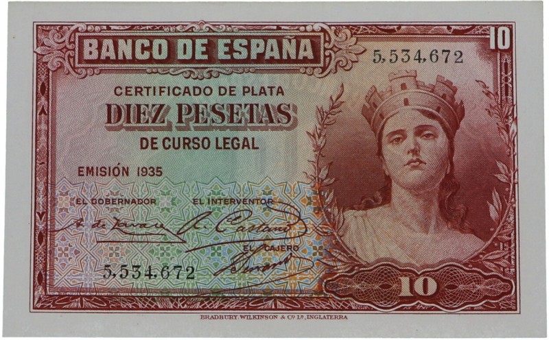 1935. II República (1931-1939). 10 pesetas. SIN Serie. Ed-127. Bello. SC. Est.20...