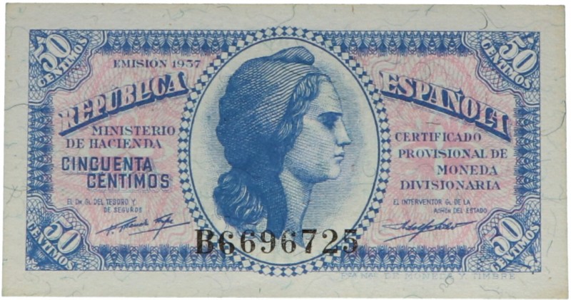 1937. II República (1931-1939). 50 céntimos República española. Serie B. SC. Est...