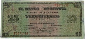 1938. Franco (1939-1975). Burgos. 25 pesetas. SC. Est.350.