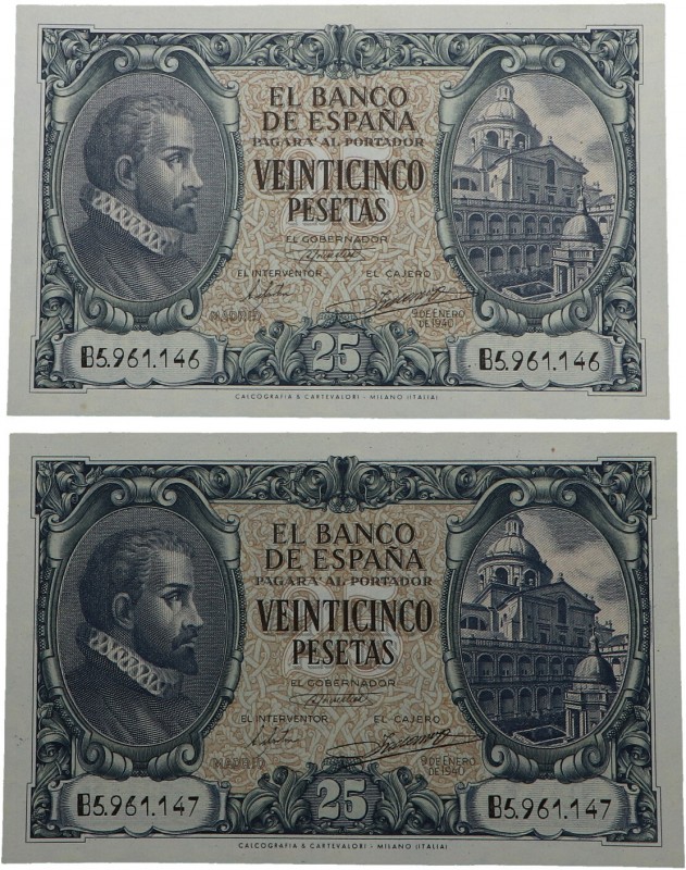 1940. Billetes Españoles. Franco (1939-1975). Pareja de 25 pesetas. Pick 116a. M...