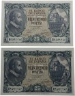 1940. Billetes Españoles. Franco (1939-1975). Pareja de 25 pesetas. Pick 116a. Manchita en margen inferior izquierdo del acabado en 6, y grumo propio ...