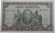 1940. Billetes Españoles. Franco (1939-1975). 100 pesetas. Pick 118a. Lavado y planchado. Doblez central casi imperceptible. EBC. Est.75.