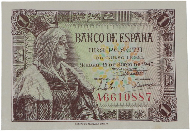 1945. Franco (1939-1975). Madrid. 1 peseta. SC. Est.20.
