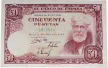 1951. Franco (1939-1975). 50 pesetas. Sin serie. Lavado y planchado. Doblez central casi imperceptible. EBC. Est.65.