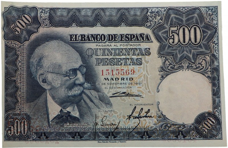 1951. Billetes Españoles. Franco (1939-1975). 500 pesetas. Pick 142a. Márgenes r...