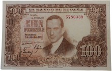 1953. Billetes Españoles. Franco (1939-1975). 100 pesetas. Pick 145a. Lavado y planchado. EBC-. Est.35.