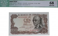 1970. Franco (1939-1975). 100 pesetas. Serie de sustitución 9C. Certificado ICG 68 GEM UNC. Est.35.