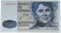 1979. Juan Carlos I (1975-2014). 500 pesetas. Sin serie. Todo su apresto original. Arruga propia del papel en el retrato. SC. Est.12.