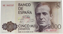 1979. Juan Carlos I (1975-2014). 5000 pesetas. Serie especial sustitución 9E. Muy raro en esta calidad. SC. Est.90.