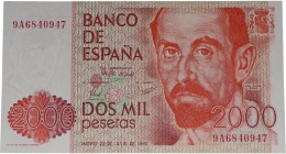 1980. Juan Carlos I (1975-2014). 2000 pesetas. Serie de sustitución 9A. EBC. Est.40.