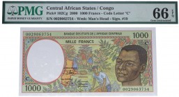2000. Congo. 1000 francos. Pick 102 Cg. Encapsulado en PMG 66. Est.40.