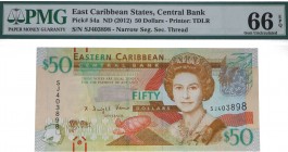 ND (2012). Billetes Extranjeros. Estados del Caribe Oriental. 50 dólares. Pick 54a. Certificado PMG 66 EPQ. SC. Est.100.