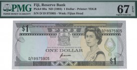 ND (1993). Billetes Extranjeros. Fiji. 1 dólar. Pick 89a. Certificado PMG 67 EPQ. SC. Est.25.