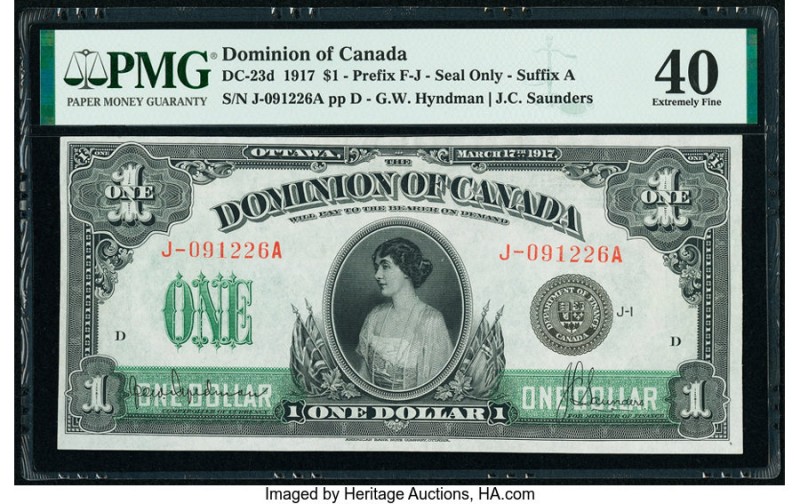 Canada Dominion of Canada $1 17.3.1917 DC-23d PMG Extremely Fine 40. Rarely seen...