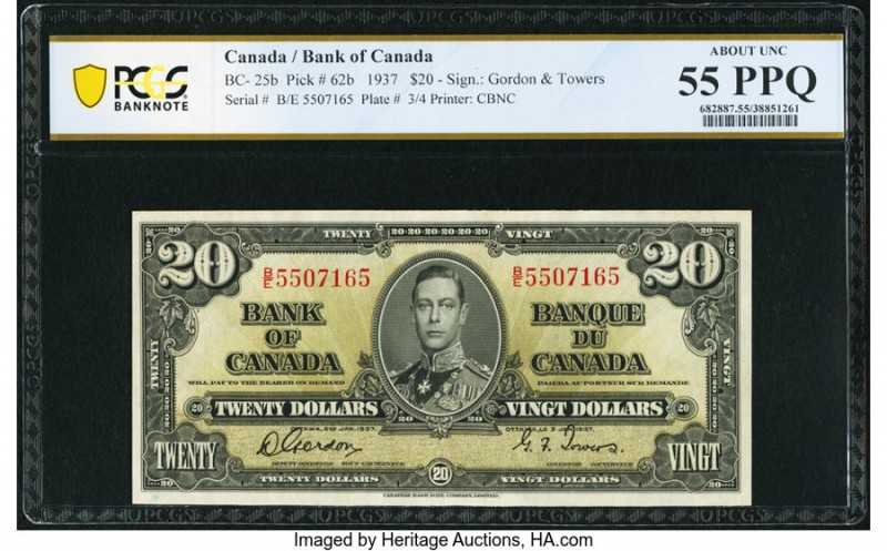 Canada Bank of Canada $20 2.1.1937 BC-25b PCGS Banknote About Unc 55 PPQ. Signat...